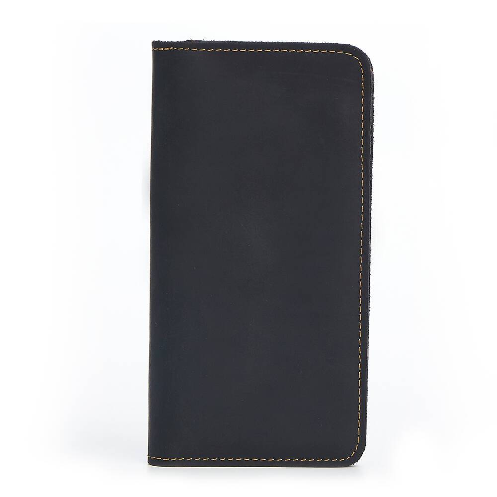 Men Vintage Leather Long Bifold Wallet