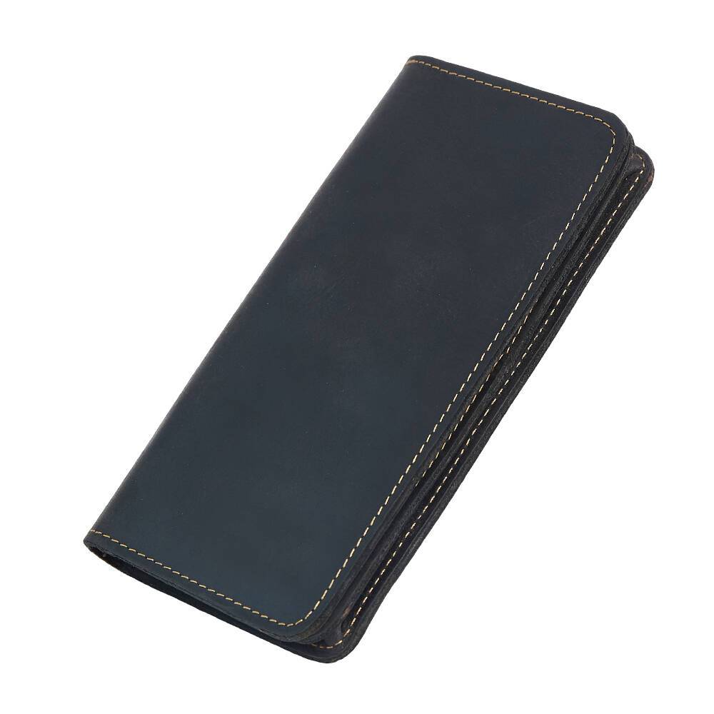 Men Vintage Leather Long Bifold Wallet