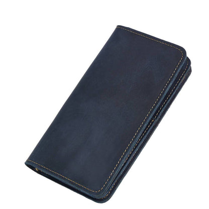 Men Vintage Leather Long Bifold Wallet