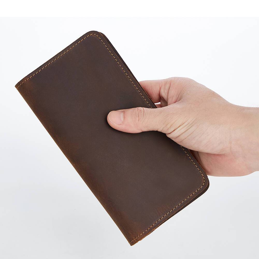 Men Vintage Leather Long Bifold Wallet