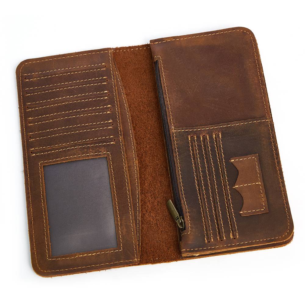 Men Vintage Leather Long Bifold Wallet