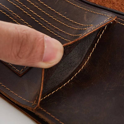 Men Vintage Leather Long Bifold Wallet