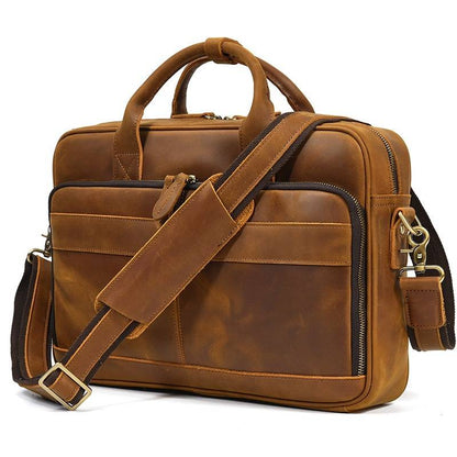 Large Capacity Men's Vintage 17 inch Leather Laptop Bag