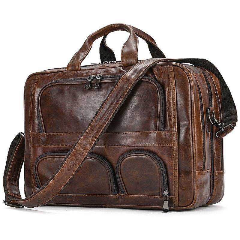 Leather 17" Laptop Work Bag Large Briefcase for Men