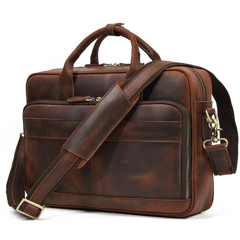 Large Capacity Men's Vintage 17 inch Leather Laptop Bag