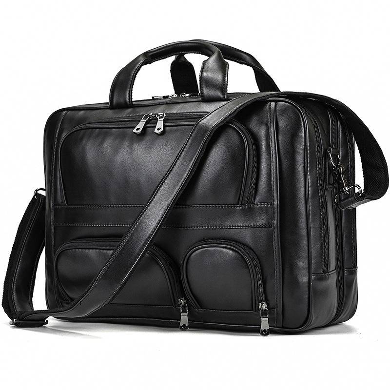 Leather 17" Laptop Work Bag Large Briefcase for Men