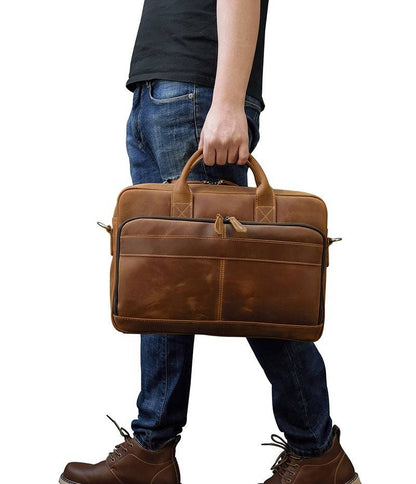 Large Capacity Men's Vintage 17 inch Leather Laptop Bag