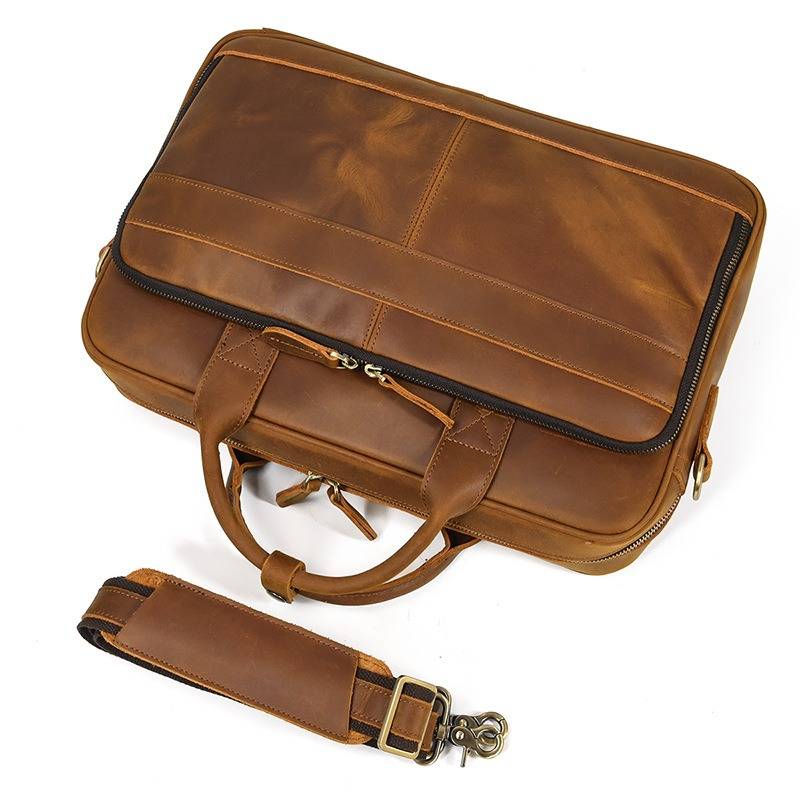 Large Capacity Men's Vintage 17 inch Leather Laptop Bag