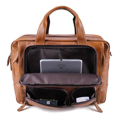 Business Travel Men's Leather Laptop Bag Briefcase