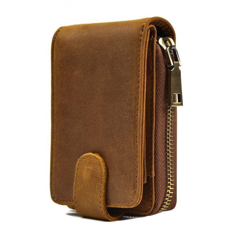 men zipper leather wallet