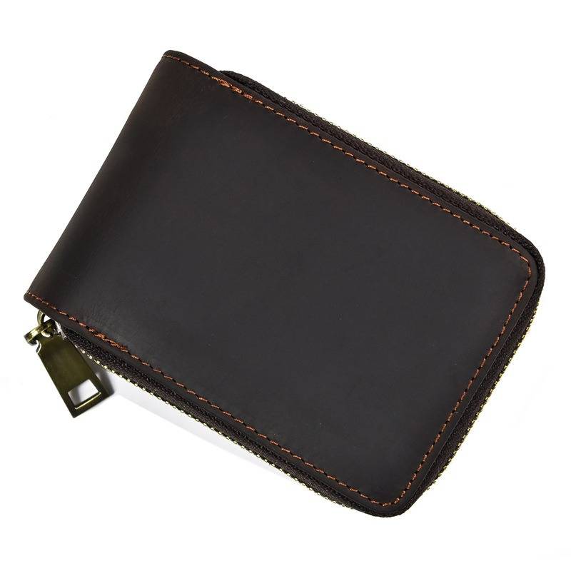 men zipper leather wallet