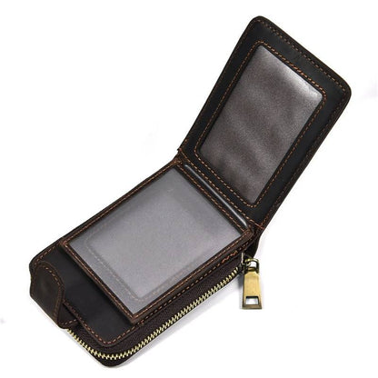 men zipper leather wallet