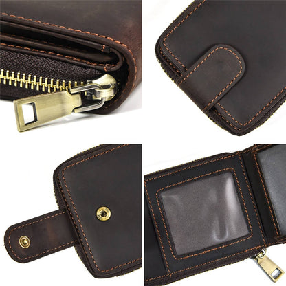 men zipper leather wallet