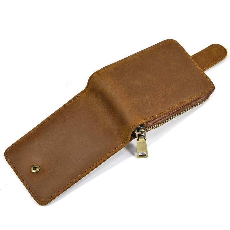 men zipper leather wallet