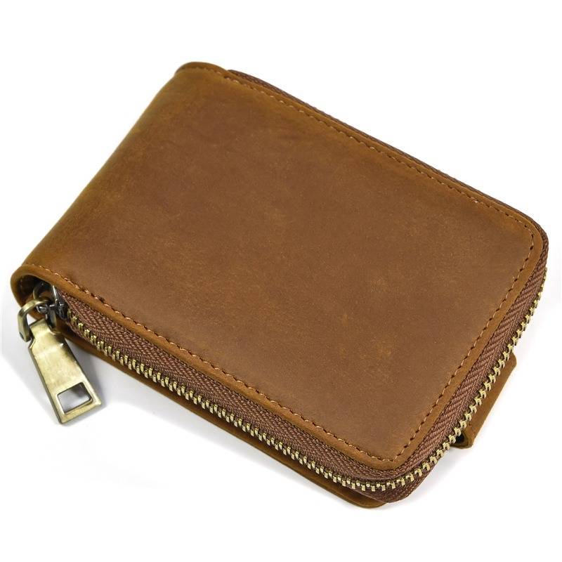 men zipper leather wallet