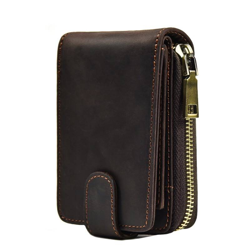 men zipper leather wallet