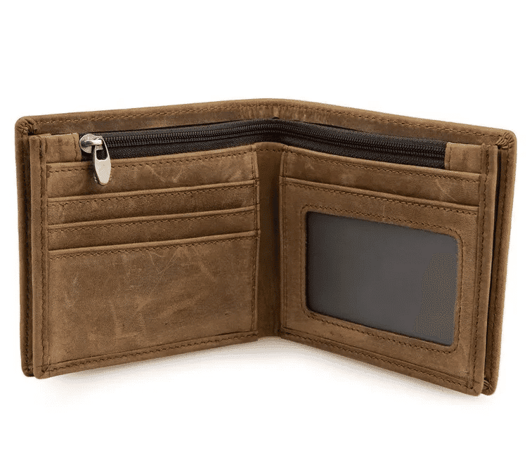 Mens Leather Bifold Wallet with Zipper Coin Pocket