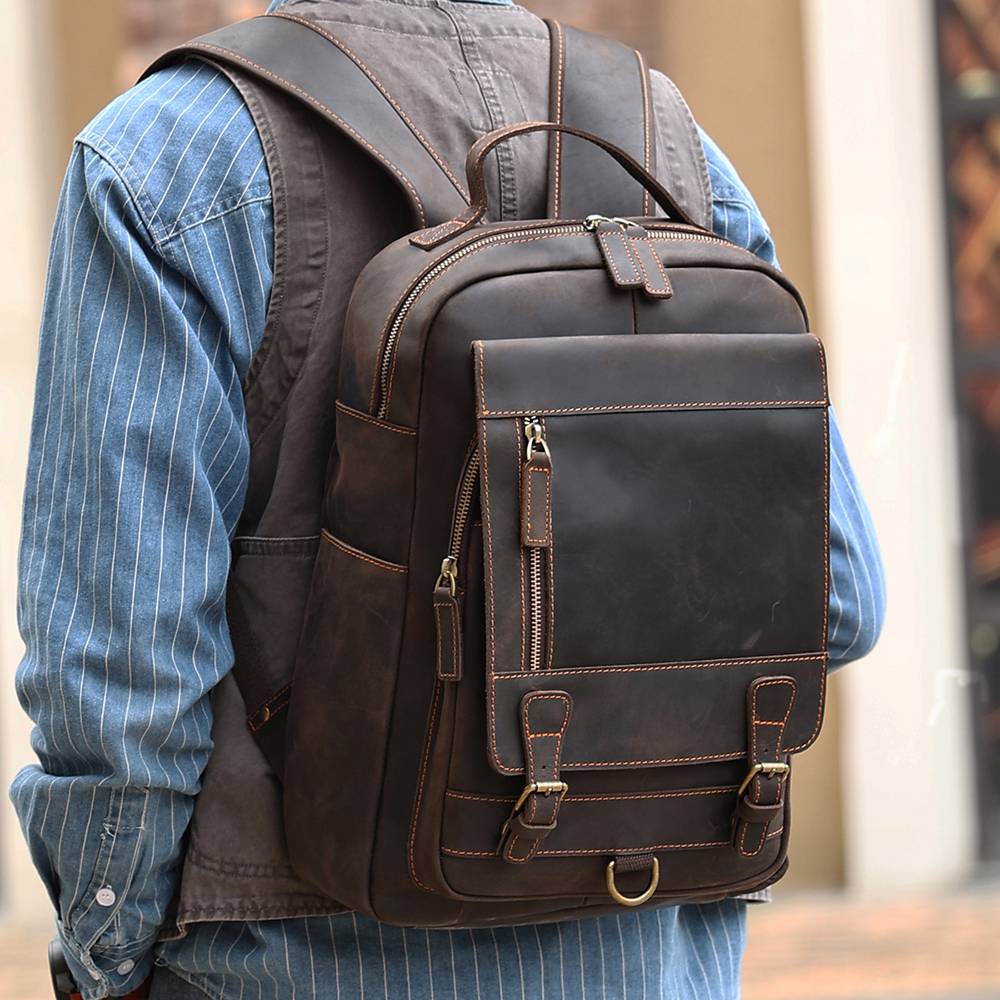 mens leather travel backpack