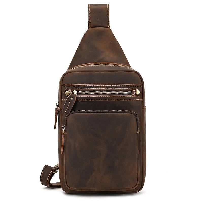 Leather Men's Sling Backpack Vintage Crossbody Chest Bag