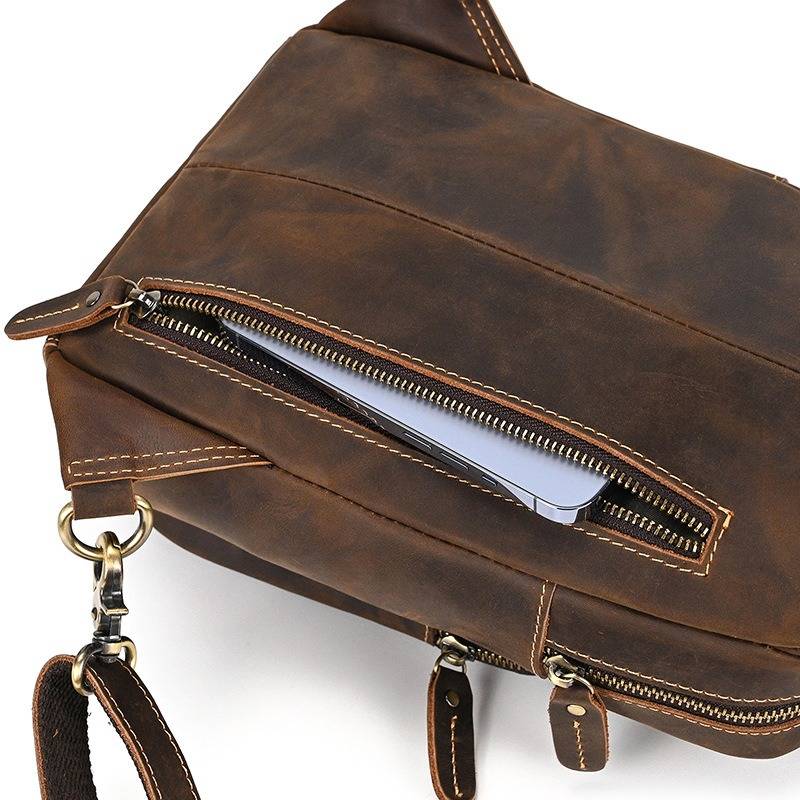 Leather Men's Sling Backpack Vintage Crossbody Chest Bag