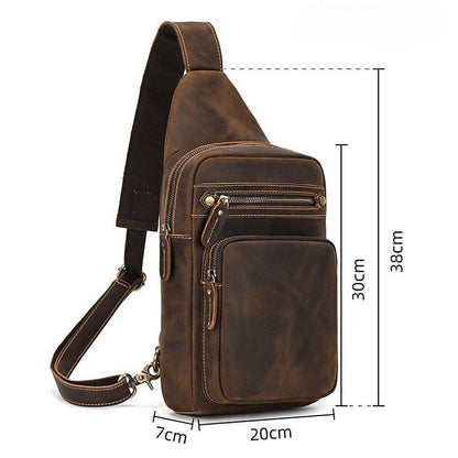 Leather Men's Sling Backpack Vintage Crossbody Chest Bag