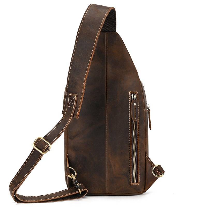 Leather Men's Sling Backpack Vintage Crossbody Chest Bag