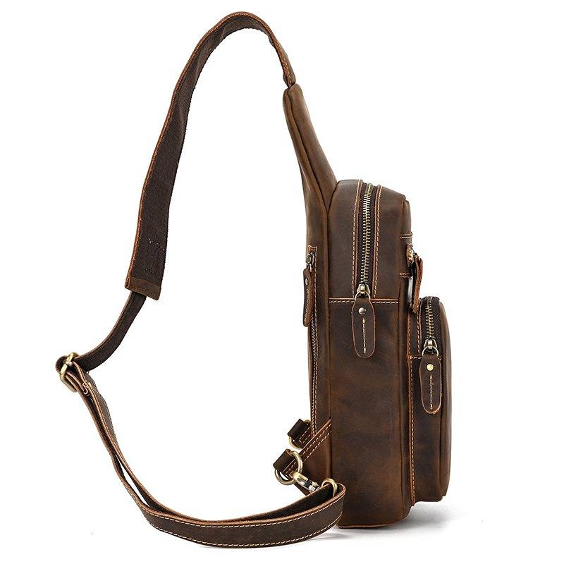 Leather Men's Sling Backpack Vintage Crossbody Chest Bag